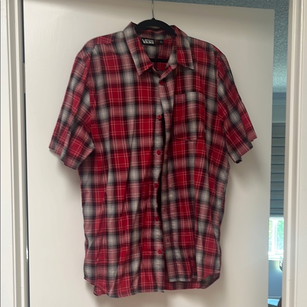 Vans Men's Red and Black Plaid Shirt